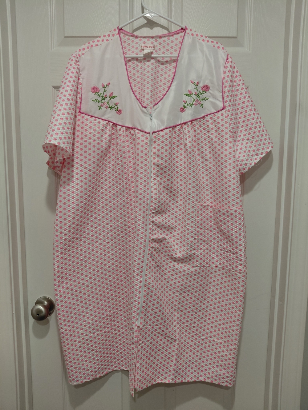 Embroidered Pink Floral Zip-Front DUSTER W Zipper